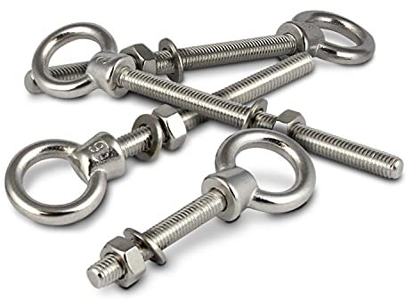 PROTECH 4 Stück Augbolzen M10x100 Metrisches Vollgewinde Ringschraube mit Mutter und Unterlegscheibe rostfreier A4 V4A Seewasserbeständig