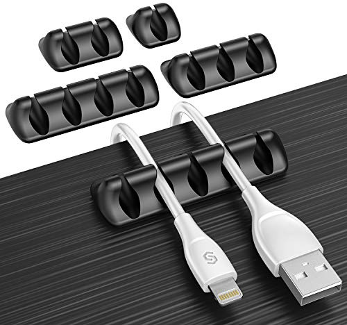 Syncwire Kabelclips Kabelhalter [5 Stück] Vielzwecke Kabelführung Kabel Organizer Set für Schreibtisch, Netzkabel, USB Ladekabel, Audiokabel, Ladekabeln usw. - Schwarz