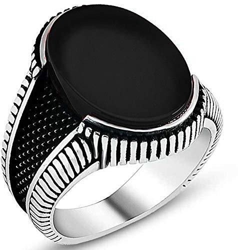 Herren-Ring aus massivem 925er-Sterlingsilber mit Onyx-Stein im türkischen Stil, Metall, Onyx