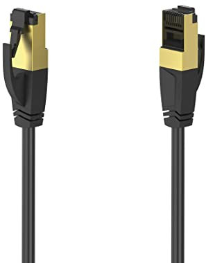 Hama Cat 8 Netzwerkkabel 5m, Gigabit Ethernet bis zu 40 Gbps (RJ45 Lankabel, S/FTP doppelt geschirmt, verdrillt, halogenfrei, vergoldete Stecker, Knickschutz, Ethernetkabel mit robustem Kabelmantel)