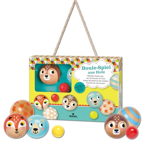 moses. Boule Spiel aus Holz, Spieleklassiker für draußen, 6 Spielkugeln und 2 Zielkugeln, ab 3 Jahren und 2-3 Spieler, Boccia für Kinder
