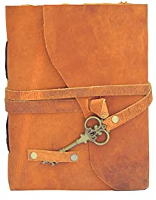 OVERDOSE Deckle Orange avec des journaux en cuir clés - Journal en cuir vintage Journal de voyage et journal d'écriture de croquis Carnet de croquis Livre des ombres - 5X7 pouces | 12x17 cm