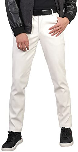 Hommes Pantalons Similicuir Collants décontractés Collants Jogging Confortables et Respirants Business Slim fit Faux Pantalon Pantalon Moto Cuir Souple Rock discothèque Party Blanche 28W