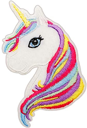 alles-meine.de GmbH 4 Stück Textil - Sticker/Applikationen zum Aufkleben/Bügelbild - Einhorn mit Regenbogen Mähne - 7,5 cm * 4,6 cm - Aufnäher/Applikation/Aufbügler - g..
