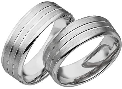 JC Trauringe 925er Sterling Silber Paar-Preis I Eheringe mit kostenfreier Gravur I Verlobungsringe | Paarringe | Partnerringe 7mm breit inkl. Etui I Größe 48 bis 72 I S007