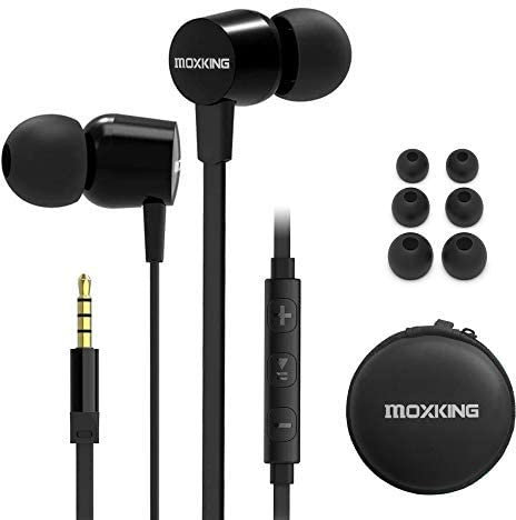 MOXKING Auriculares con Cable sin enredos con Orejas pequeñas, cómodos y Ligeros, con micrófono y Control de Volumen para teléfono Celular, portátil (Negro)