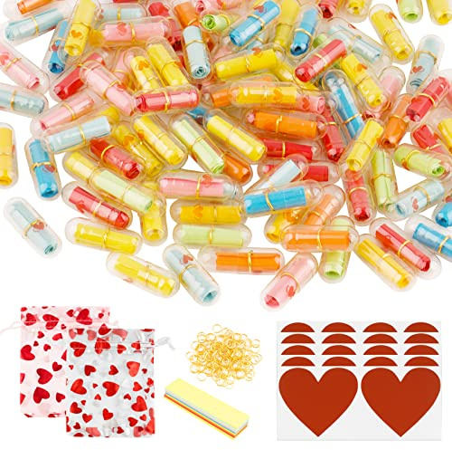 BETESSIN 100Pcs Brief Kapseln Nachricht Kapseln Transparent Freundschaft Kapseln mit 2 Organzabeutel 10 Rubbelsticker Liebesbrief Briefkapseln Überraschung Box DIY Valentinstag Geburtstag Geschenk