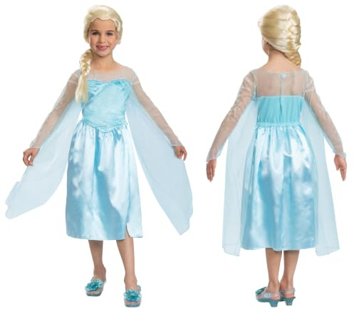 Disguise Elsa Classic Fancy Dress Costume, Perfect for Frozen Fans, Includes A Beautiful Ice Blue Dress With Mesh Details, Queen of Arendelle Costume for Girls, in size 7-8, 4-6, 3-4 years