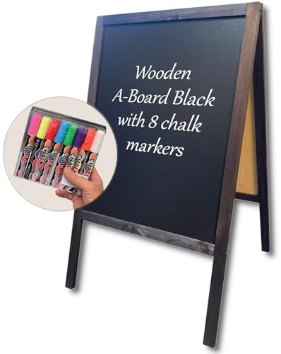 DisplayLager - Kundenstopper Kreidetafel, 60 x 100, Holz Gebeizt, inkl. 8 Bunte Kreidestifte (Schwarz, 60 x 100 cm)