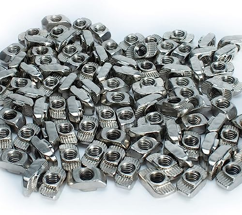 KCNOFNC 200 stycken hammarmutter spår 6 M5/spårsten aluminiumprofil 20 x 20 tillbehör, förnicklad kolstål