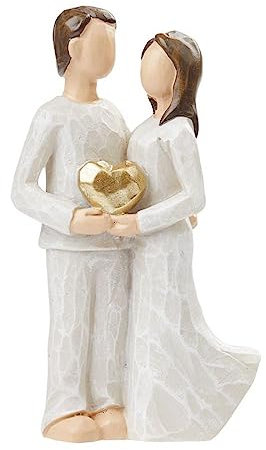 Hobbyfun Miniatur Dekofigur Paar mit Herz 8,3cm Polyresin Holzoptik Skulptur Mini Figuren Deko Statue Geschenk Tortenfigur