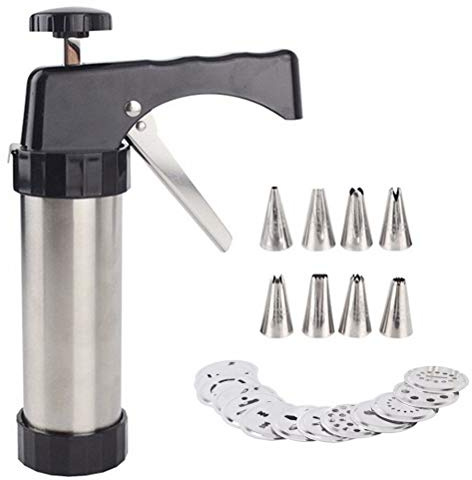 Zerodis Biscuit Press Gun Kit,Stainless Steel Cookie Press Gun Set with 13 Discs and 7 Icing Tips Cookie Maker Cookie Press Machine Home DIY Biscuit Maker (Assorted Color)