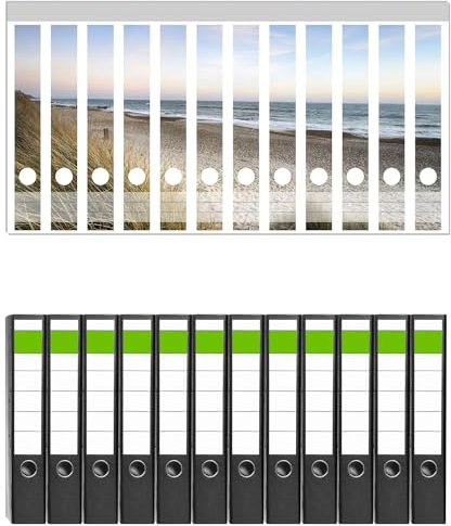 Wallario 12 Stück schmale Ordner inkl. Klebeetiketten mit Motiv Strandspaziergang im Urlaub an der Ostsee - Set mit Rückenschildern/Ordnerrücken Stickern