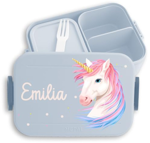 Kinder Bento Box Midi Lunchbox für Mepal Bentobox - Einhörner - Einhorn Brotdose Unicorn Vesperbox I - 900 ml - Hellblau - brotbüchse mädchen personalisierte brotboxen einhörnern