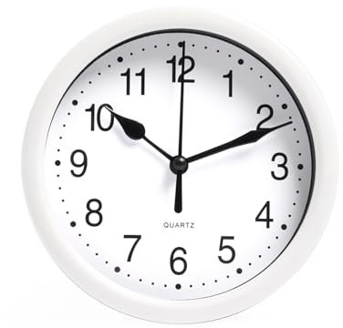 OHS Wall Clock, Small Round Clocks for Kitchen Living Room Office Bedroom, Round Clock Modern Home Decorative Large Numbers Easy To Read, White