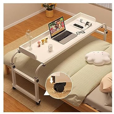 RCJCQSR Tavolo Servitore con Ruote Regolabile in Larghezza 115-210cm Mobile Scrivania per Computer Portatile Tavolo da Letto D'ospedale Scrivania da Letto