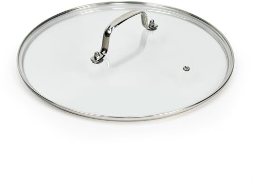12 IN Glass Lid with Stainless Steel Handle for Frying Pan, Tempered Replacement Cover Compatible for Skillets, Round Cast Iron, Cast Aluminium, Stainless Steel Pans & Pots (297mm-312mm)