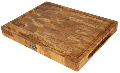 B4K® 40х30х4cm Küchenbrett aus Eiche Stirnholz | Antibakterielles Hirnholzbrett mit Griffen, Silikonfüßen und Saftrille | Stirnholz Schneidebrett | Hackblock