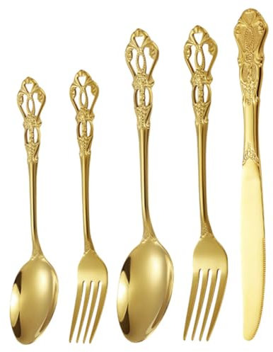 Western Besteckset 5 Stück aus Edelstahl in Gold für Speisen
