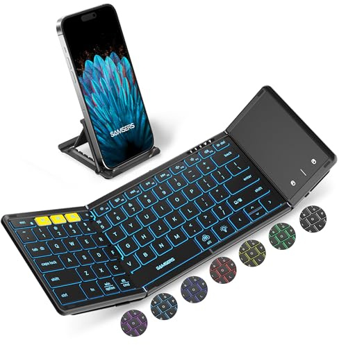 Samsers Teclado Bluetooth Plegable con Panel táctil, teclados Plegables inalámbricos de tamaño Completo con retroiluminación, Viaje portátil para iOS, Android, Windows, Mac OS, Compatible con 3