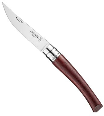 OPINEL - Nr. 08 Taschenmesser – Klinge mit polierter Oberfläche 8 cm, Edelstahl, Padouk-Griff, für den täglichen Gebrauch, Sicherheitsring Virobloc