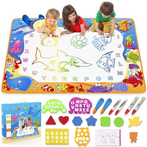 Water Doodle Mat,Kids Painting Writing Color Doodle Drawing Mat Toy Bring Magic Pens Educational Toys for Age 2 3 4 5 6 7 Year Old Girls Boys Age Toddler Birthday Gifts