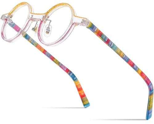 MUTYNE Puder Acetat Brillengestell Herren Vintage Runde Brillen Damen Brillen Brillen,Orange Rot,Einheitsgröße