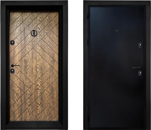 Porta blindata Portone Blindato Porta Ingresso 90x200 con Spioncino Serratura Rovere Scuro PL69 (interna sinistra)