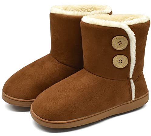 KuaiLu Zapatillas Casa Bota Mujer Invierno Cerradas Babuchas Señoras Caliente Peluche Lana Pelo Altas Pantuflas Botines Comoda Pantufas Mulher Calcetines Interior Patucos Slippers Marrón 38-39