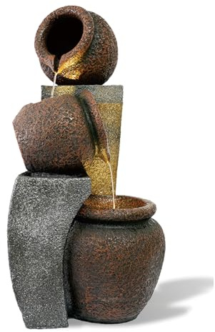 Zedazoom 24018 Wasserbrunnen für den Außenbereich, 76,2 cm hoch, Wasserfälle mit 2 LED-Lichtern, Hofkunst-Dekor, Innen- und Außenbereich, Holz, 24018