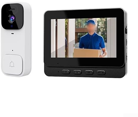 Sonnette de porte sans fil, interphone vidéo intelligent avec grand écran de 10,9 cm, interphone bidirectionnel, moniteur vidéo HD (blanc)