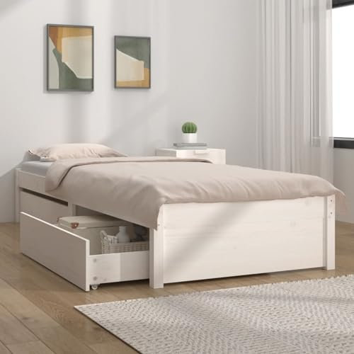 qohoio Bett mit Schubladen Jugendbett Stauraumbett Bed Frame Bedroom Furniture Bett Mit Schubladen Weiß 90x190 cm - 3103459