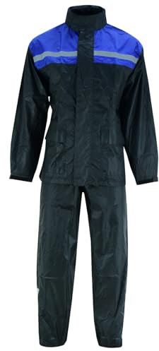 WMW WALI MOTO WEAR Herren Regenanzug: Wasserdichte Kapuzenjacke und Regenhose mit Elastischer Taille, Reflektierende Motorrad Regenbekleidung Zweiteilig (BLUE, M)