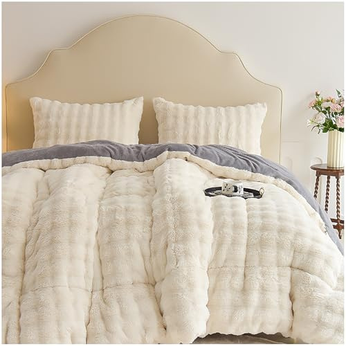 BDMFJY Trapunta Invernale Matrimoniale in Microfibra by Finta Pelliccia di Coniglio, Piumone Matrimoniale Invernale Calda, Piumino Imbottito, Coperta Trapuntata Anallergica,A01,180x220cm/3.5kg