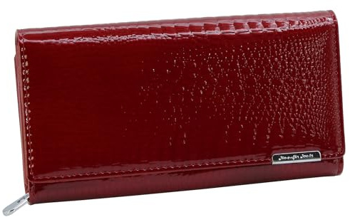 Jennifer Jones - Damen Leder Geldbörse Großer Geldbeutel für Frauen - Portemonnaie mit RFID-Schutz, Croco-Optik (XXL rot)