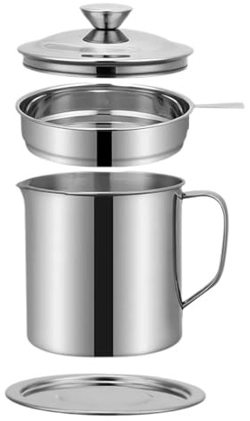 Stainless Steel Oil Container With Grease Filter - Kitchen Cooking Strainer Tool, Dishwasher Safe, Good Helper for Kitchen (Chassis)