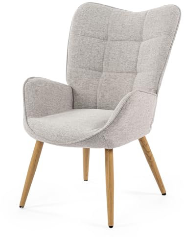 MEUBLE COSY Sessel Relaxsessel Lehnstühle Polstersessel Einzelsofa mit Holzbein Ohrensessel für Wohnzimmer Schlafzimmer Büro Vanity, Stoff, Beige