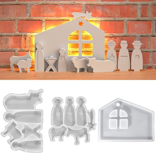 ALEFBET Silikonform Krippe, Silikonformen Gießformen Ostern, Silikon Gießform Ostern, Gipsformen zum Gießen, Epoxidharz Formen Ostern（Krippe-Satz）
