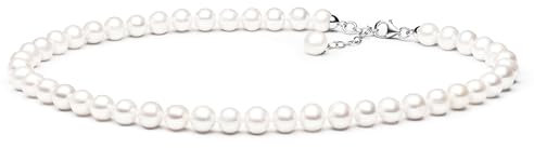 Gaura ECHTE Perlenkette - RUNDE Zuchtperlen 8 mm, 40-43 cm, weiß, Sterlingsilber