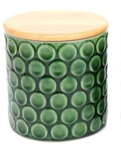 Green Glaze Keramikbeh�lter im Retro-Stil, rund, f�r Kaffee, Tee, K�che, mit Holzdeckel, 13,5 cm, Farn- oder Punktemuster