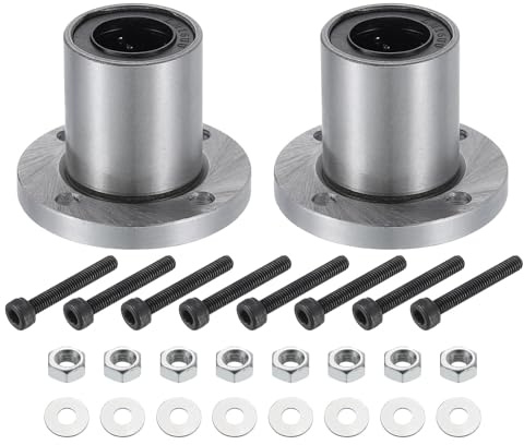 QUARKZMAN 2pz LMF16UU Cuscinetti Lineari A Sfere Flangia Rotonda Nichelati | 16mm Foro 28mm Diametro Esterno 37mm Lunghezza, Per Macchine CNC Stampanti 3D, Con Viti