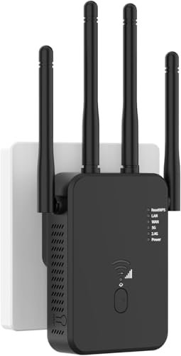 Amplificador WLAN repetidor 2025, 1200 Mbit/s, 5G y 2,4 G doble banda ultraxtender WiFi, 1 puerto LAN, 1 puerto WAN, WPS, compatible con todos los routers