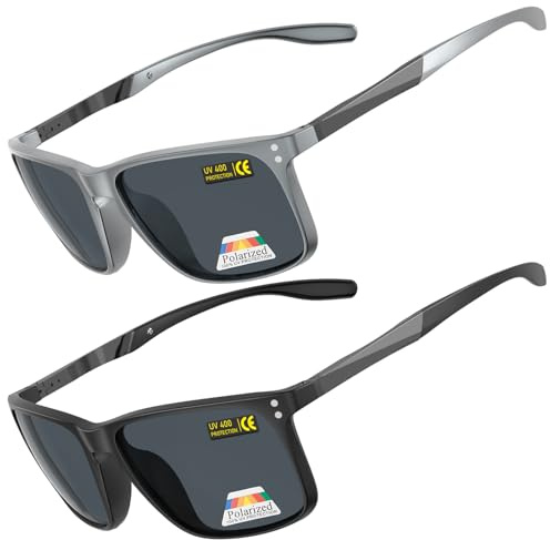 Epavouos 2 Pack Polarisierte Sonnenbrille Sportbrille UV400 Freizeitstil (Schwarz + Grau, Schwarz)