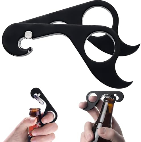 2 PCS Abridor de Botellas de Cerveza,Abridor Manual Ergonómico,Apribottiglie Con Una Sola Mano E Apribottiglie,Herramienta versátil para Quitar Tapas de Tarros en Cocina y Excursiones(Negro)