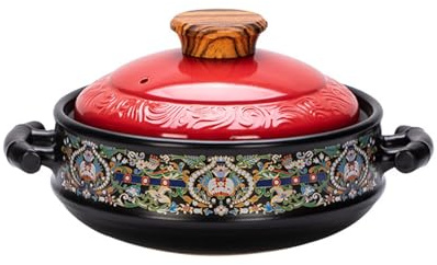 SXTYYH Ceramica Casseruola Resistente Al Calore Cocotte Smalto Forno Olandese Con Coperchio for Cucinare, Cuocere Al Forno, Arrostire Con Manico(Red)