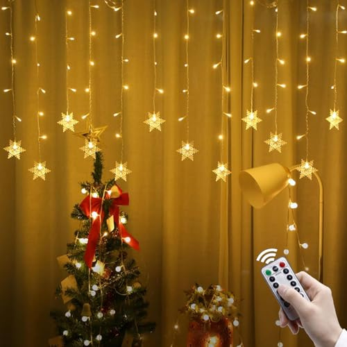 Fairblo 3.5M Christmas Window Lights Christmas Snowflake String Light Indoor Outdoor 96 LED Xmas Curtain Fairy Lights 8 Modes Xmas Decoration for Wedding Birthday Party Bedroom Window Door Wall