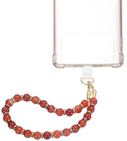 sourcing map Marble Beaded Phone Wrist Strap, Detachable Charm Cellphone Lanyard Chain with Tether Tab, Hands-Free Wristlet Strap for Women, Red Zebra