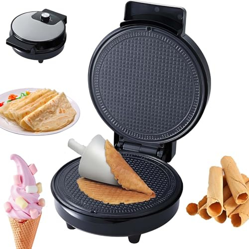 Waffle Cone Maker Machine, Non Stick Egg Roll, 1000W Electric Ice Cream Cone Baking Pan, Crepe Kitchen Baking Tool Maker for Omelette Cookies Ice-Cream Sandwiches