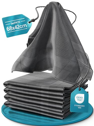 Haushalt und Genuss Microfaser Geschirrtücher Set 68x42cm Hochsaugend & Schnelltrocknend Streifenfrei bis 95°C Waschbar trocknergeeignet fusselfrei Küchenhandtücher (5, Grau, 68x42cm)