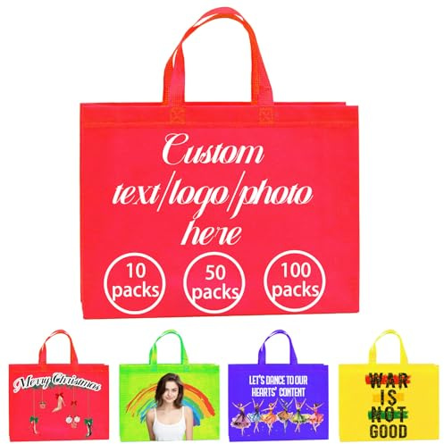 Uniqora Personalisierte Tragetaschen in Großpackungen, 1–1000 PCS Personalisiertewiederverwendbare Einkaufstaschen mit Logo/Text/Bild,Vlies-Werbetaschen für Unternehmen & Veranstaltungen